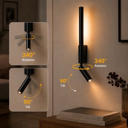 BRILAGI - LED Wall Spotlight VIXON LED/3W/230V + LED/5W black CRI 90