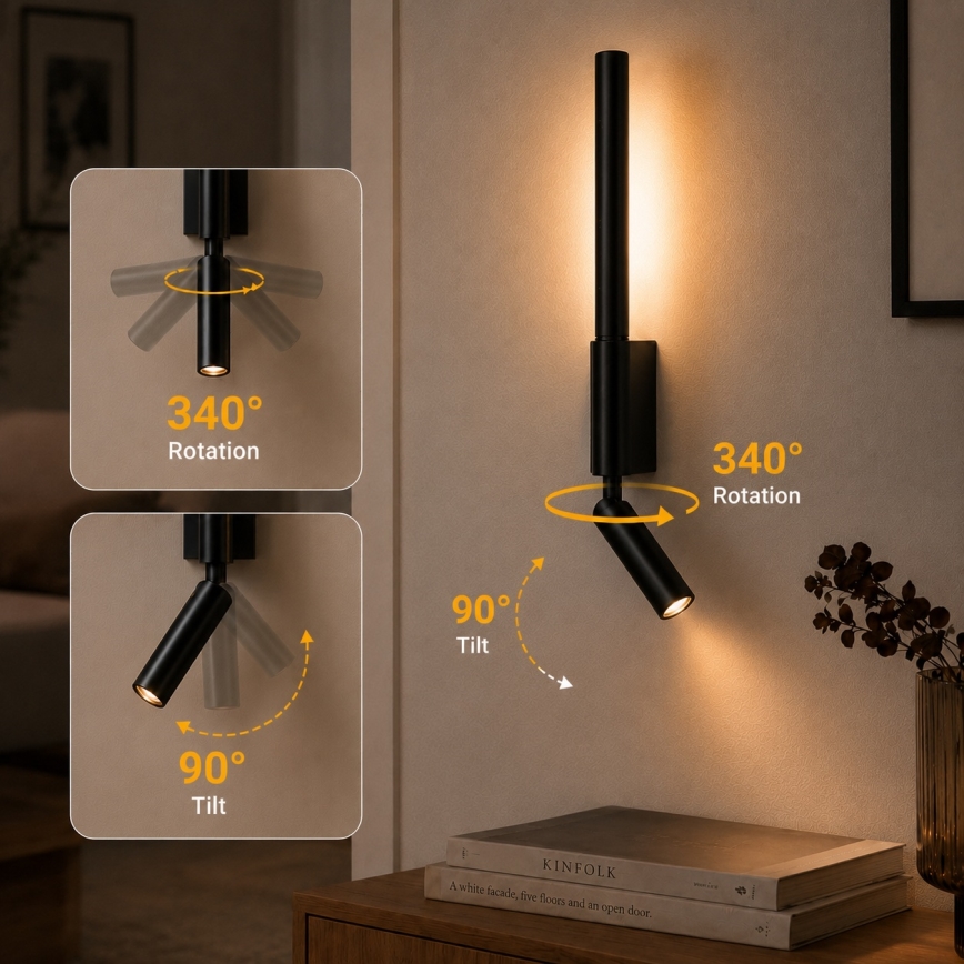 BRILAGI - LED Wall Spotlight VIXON LED/3W/230V + LED/5W black CRI 90