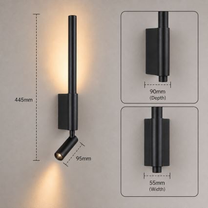 BRILAGI - LED Wall Spotlight VIXON LED/3W/230V + LED/5W black CRI 90