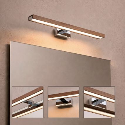 Brilagi - WOODY MIRROR 3-in-1 LED Bathroom Mirror Light LED/12W/230V 60 cm IP44 Glossy Chrome/Cherry Oak