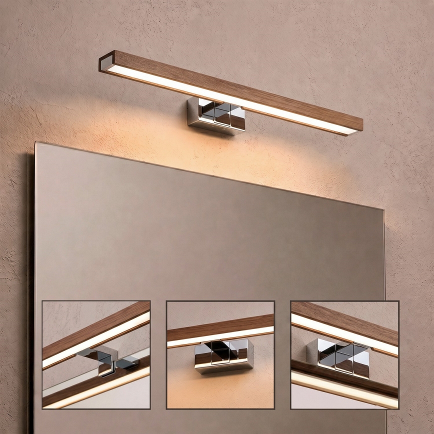Brilagi - WOODY MIRROR 3-in-1 LED Bathroom Mirror Light LED/12W/230V 60 cm IP44 Glossy Chrome/Cherry Oak
