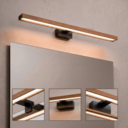 Brilagi - WOODY MIRROR 3-in-1 LED Bathroom Mirror Light LED/15W/230V 80 cm IP44 black/cherry oak