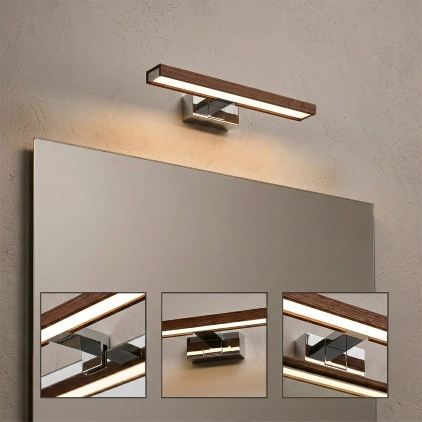 Brilagi - WOODY MIRROR 3-in-1 LED Bathroom Mirror Light, 8 W / 230 V, 40 cm, IP44, Polished Chrome / Cherry Oak