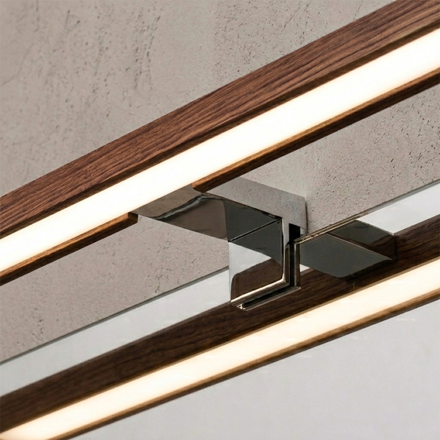Brilagi - WOODY MIRROR 3-in-1 LED Bathroom Mirror Light, 8 W / 230 V, 40 cm, IP44, Polished Chrome / Cherry Oak