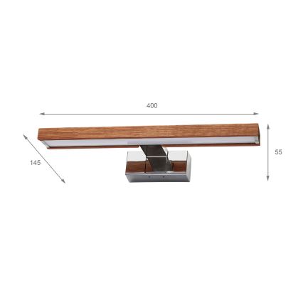 Brilagi - WOODY MIRROR 3-in-1 LED Bathroom Mirror Light, 8 W / 230 V, 40 cm, IP44, Polished Chrome / Cherry Oak