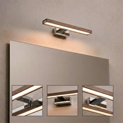 Brilagi - LED Bathroom Mirror Light WOODY MIRROR 3-in-1 LED/8W/230V 40 cm IP44 Glossy Chrome/Walnut Oak