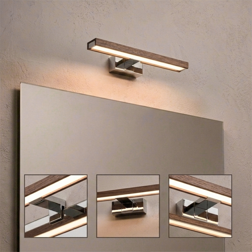 Brilagi - LED Bathroom Mirror Light WOODY MIRROR 3-in-1 LED/8W/230V 40 cm IP44 Glossy Chrome/Walnut Oak