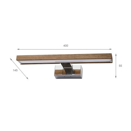 Brilagi - LED Bathroom Mirror Light WOODY MIRROR 3-in-1 LED/8W/230V 40 cm IP44 Glossy Chrome/Walnut Oak