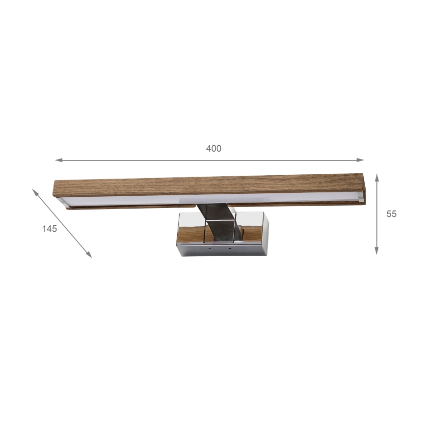 Brilagi - LED Bathroom Mirror Light WOODY MIRROR 3-in-1 LED/8W/230V 40 cm IP44 Glossy Chrome/Walnut Oak