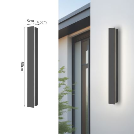 Brilagi - LINEAR LED Outdoor Wall Light, 12W, 230V, 4000K, IP65, 50 cm, Anthracite, CRI 90