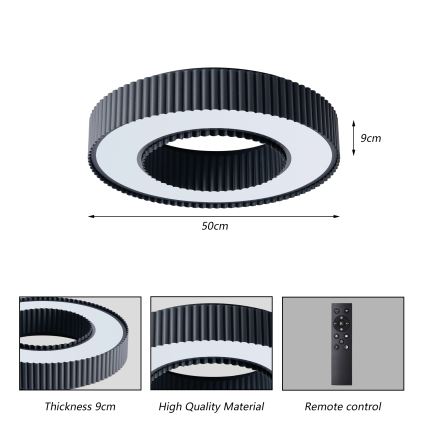 Brilagi - LUMIX Dimmable LED Ceiling Light LED/48W/230V 3000-6000K, Black, dia. 50 cm + Remote Control