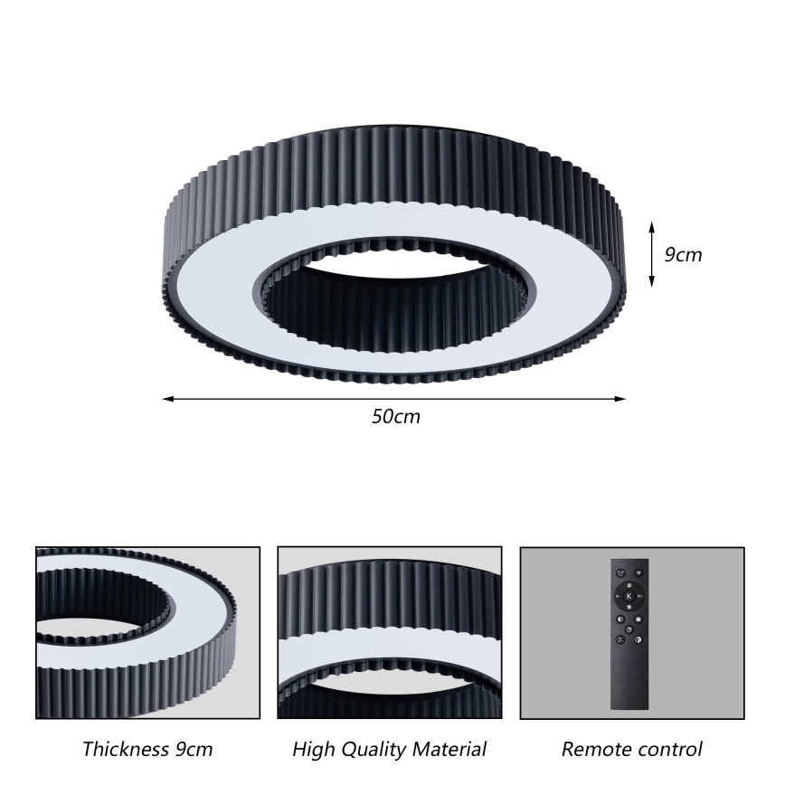 Brilagi - LUMIX Dimmable LED Ceiling Light LED/48W/230V 3000-6000K, Black, dia. 50 cm + Remote Control