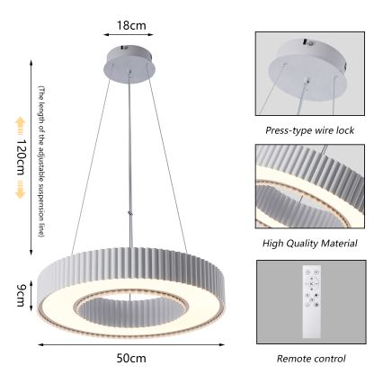 Brilagi - LUMIX Dimmable LED Pendant on Cable LED/48W/230V 3000–6000K White Ø 50 cm + Remote Control