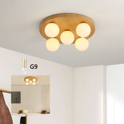 Brilagi - LUND WOOD Ceiling Light 5xG9/9W/230V Ø 40 cm Rubberwood