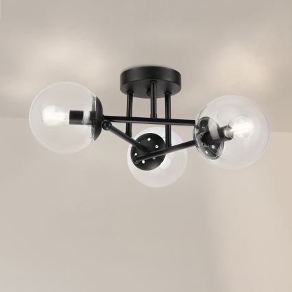 Brilagi - MALIVA Flush-Mounted Chandelier 3xE14/15W/230V Black/Clear