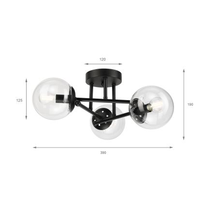 Brilagi - MALIVA Flush-Mounted Chandelier 3xE14/15W/230V Black/Clear