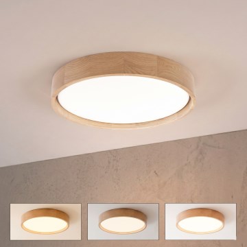Brilagi - MANAROLA REMOTE LED Dimmable Ceiling Light, 24 W, 230 V, 3000–6500 K, Ø 41 cm, Oak + Remote Control