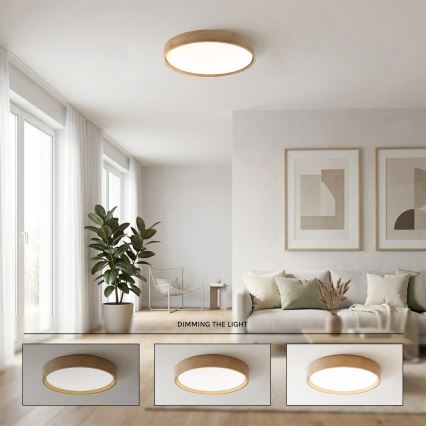 Brilagi - Dimmable LED Ceiling Light MANAROLA SMART LED/36W/230V 3000–6000K Wi-Fi Tuya Beacon Ø 51 cm Oak + Remote Control