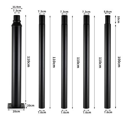 Brilagi - Metal pole for URBAN outdoor lighting mast, 5 m, Ø 58 mm, black