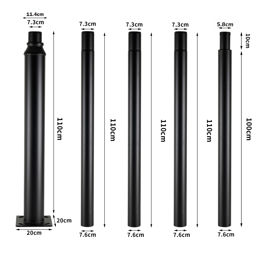 Brilagi - Metal pole for URBAN outdoor lighting mast, 5 m, Ø 58 mm, black