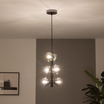 Brilagi - MILLA LED Cable-Suspended Chandelier 6xG9/3W/230V Black Chrome/Smoked Glass