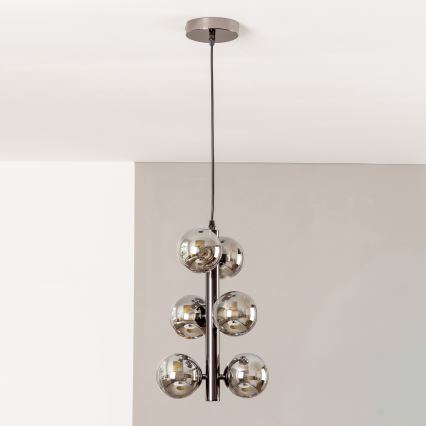 Brilagi - MILLA LED Cable-Suspended Chandelier 6xG9/3W/230V Black Chrome/Smoked Glass