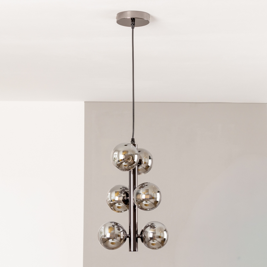 Brilagi - MILLA LED Cable-Suspended Chandelier 6xG9/3W/230V Black Chrome/Smoked Glass