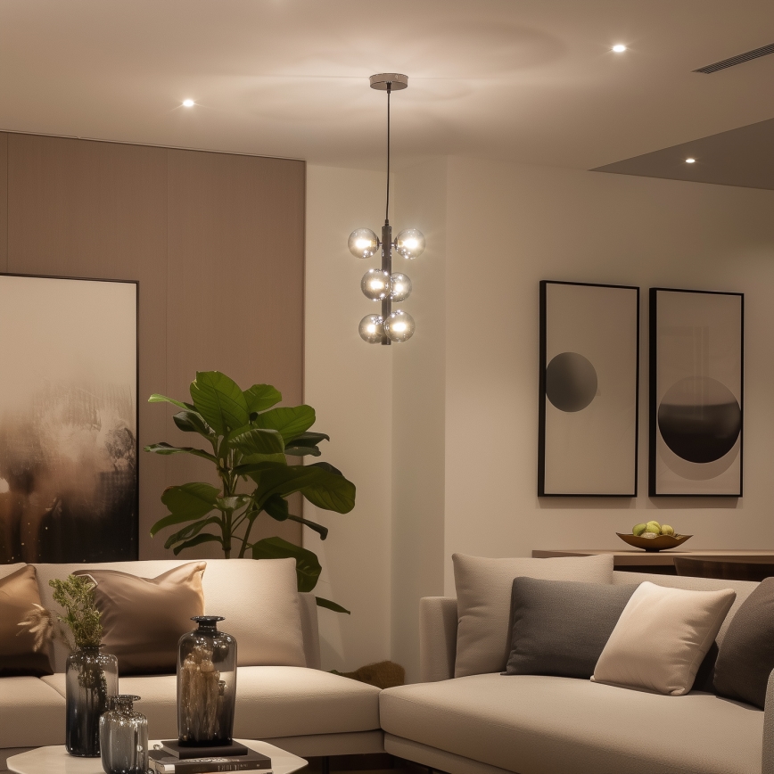 Brilagi - MILLA LED Cable-Suspended Chandelier 6xG9/3W/230V Black Chrome/Smoked Glass