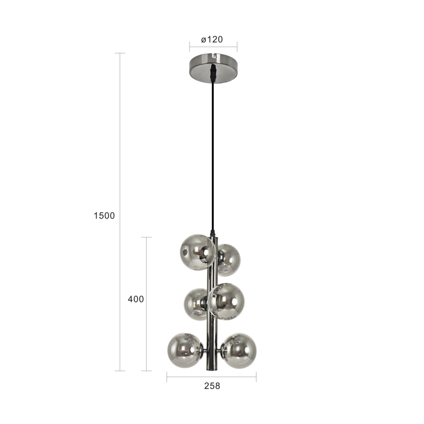Brilagi - MILLA LED Cable-Suspended Chandelier 6xG9/3W/230V Black Chrome/Smoked Glass