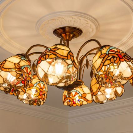 Brilagi - MIRABELLA Tiffany stained-glass flush-mount chandelier 8xE27/60W/230V Ø 68 cm