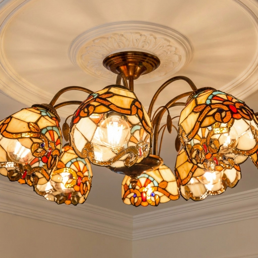 Brilagi - MIRABELLA Tiffany stained-glass flush-mount chandelier 8xE27/60W/230V Ø 68 cm