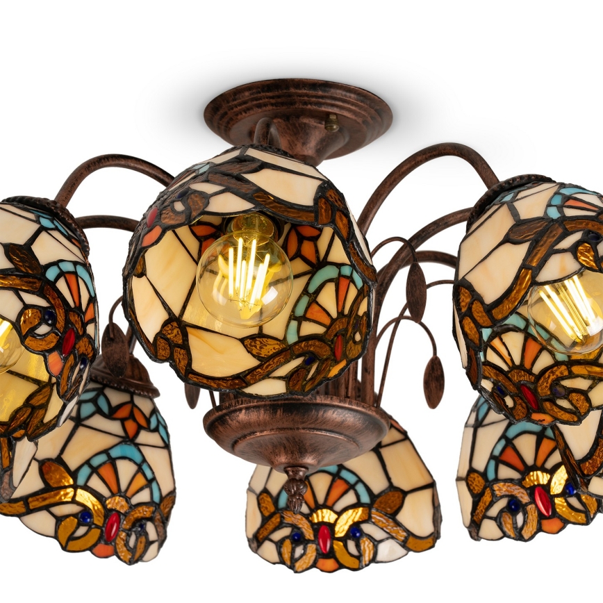 Brilagi - MIRABELLA Tiffany stained-glass flush-mount chandelier 8xE27/60W/230V Ø 68 cm