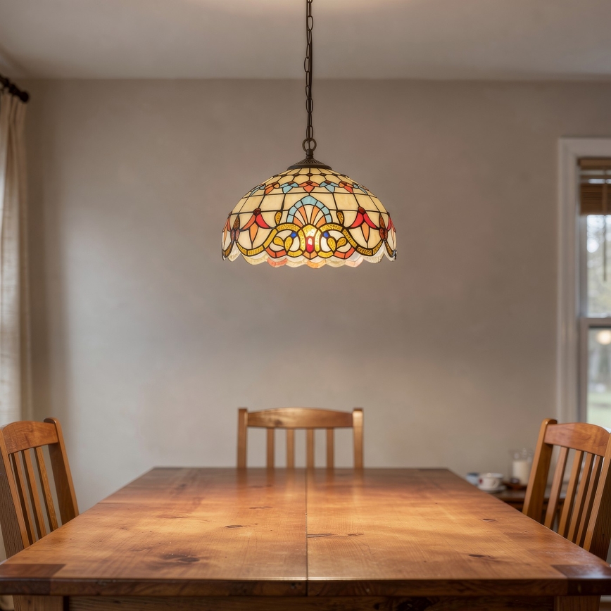 Brilagi - MIRABELLA Tiffany stained-glass pendant on chain, 1x E27/60W/230V, Ø 40 cm