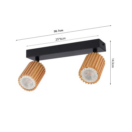 Brilagi - MODERN WOOD 2x GU10/8W/230V Spotlight, Rubberwood/Black