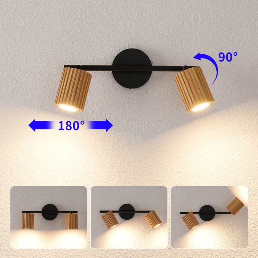 Brilagi - MODERN WOOD Spotlight 2xGU10/8W/230V rubberwood/black