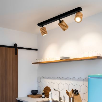 Brilagi - MODERN WOOD spotlight 3xGU10/8W/230V rubberwood/black