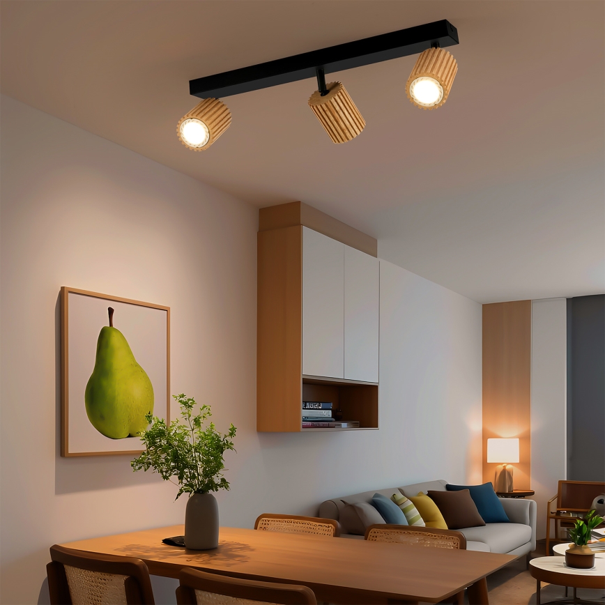 Brilagi - MODERN WOOD spotlight 3xGU10/8W/230V rubberwood/black