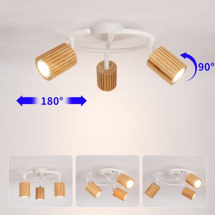 Brilagi - MODERN WOOD Spotlight 3xGU10/8W/230V Rubberwood/White