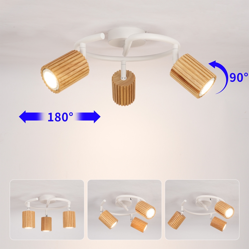 Brilagi - MODERN WOOD Spotlight 3xGU10/8W/230V Rubberwood/White