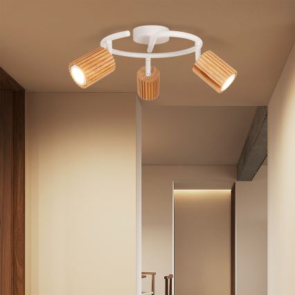 Brilagi - MODERN WOOD Spotlight 3xGU10/8W/230V Rubberwood/White