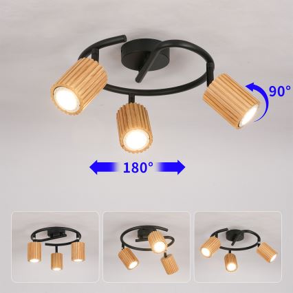 Brilagi - MODERN WOOD spotlight 3xGU10/8W/230V wood/black