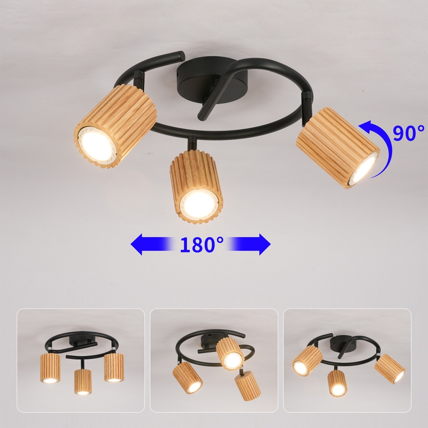 Brilagi - MODERN WOOD spotlight 3xGU10/8W/230V wood/black
