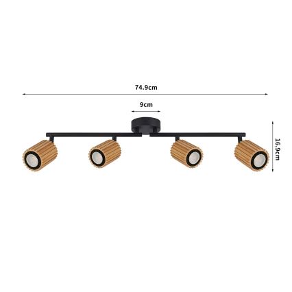 Brilagi - MODERN WOOD Spotlight 4xGU10/8W/230V Rubberwood/Black