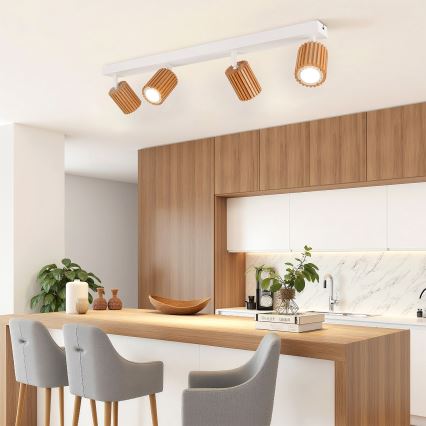 Brilagi - MODERN WOOD Spotlight 4xGU10/8W/230V Rubberwood/White