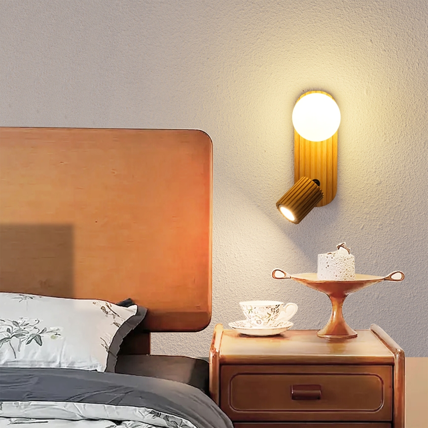 Brilagi - Wall-mounted spotlight MODERN WOOD 1xG9/5W/230V + 1xGU10/8W rubberwood