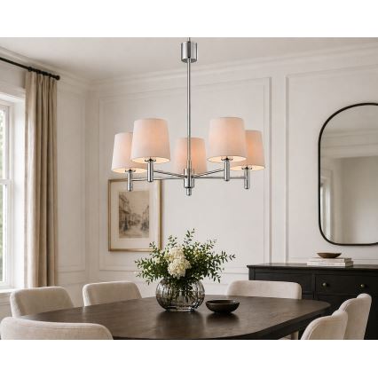 Brilagi - MONTE 5-Light Rod Chandelier 5x E27/15W/230V Beige/Glossy Chrome
