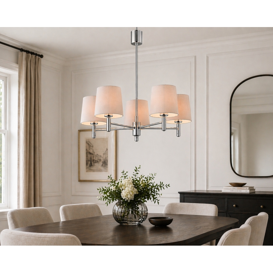 Brilagi - MONTE 5-Light Rod Chandelier 5x E27/15W/230V Beige/Glossy Chrome