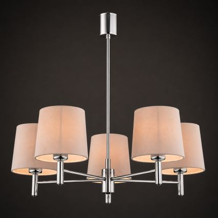 Brilagi - MONTE 5-Light Rod Chandelier 5x E27/15W/230V Beige/Glossy Chrome