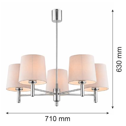 Brilagi - MONTE 5-Light Rod Chandelier 5x E27/15W/230V Beige/Glossy Chrome