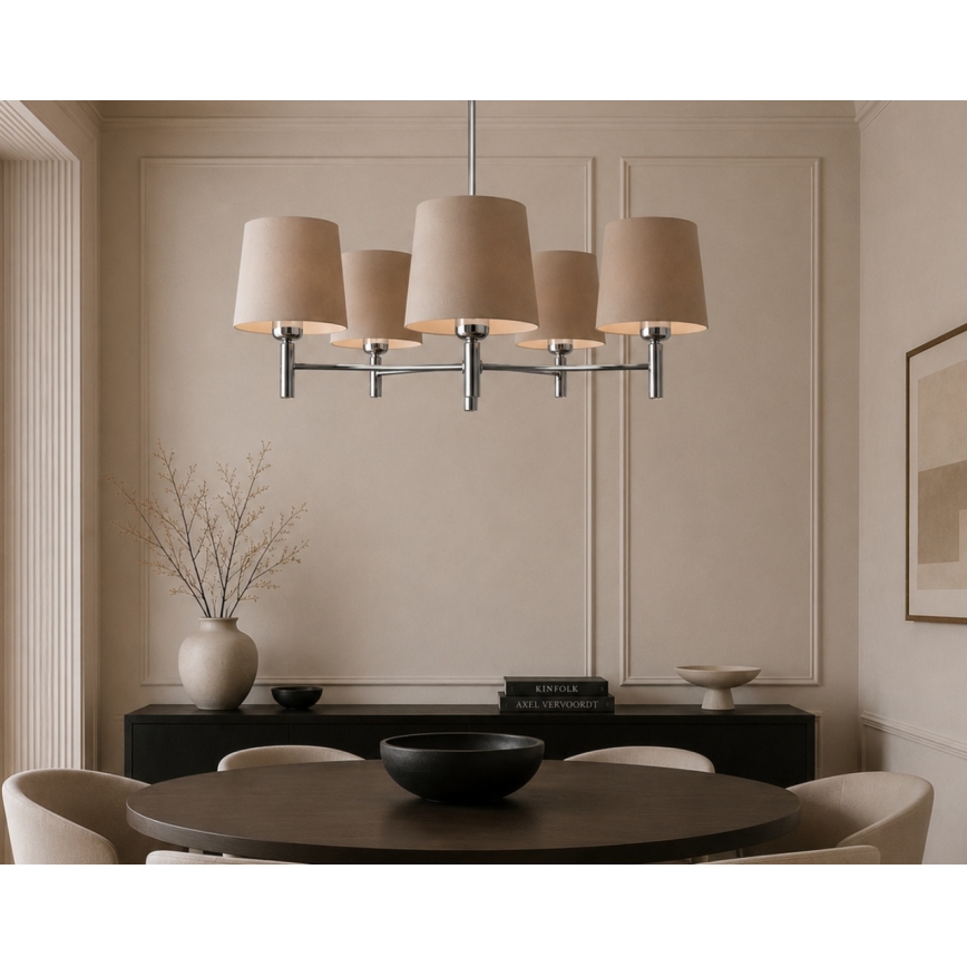 Brilagi - MONTE 5-Light Rod Chandelier 5x E27/15W/230V Beige/Glossy Chrome